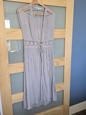 She + Sky Light Gray Crochet-Trim Maxi Dress
